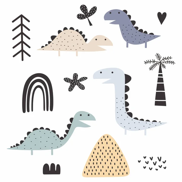 Dinosaur scandinavian drawing set design vector illustration pack collections. Cute characters. — ストックベクタ