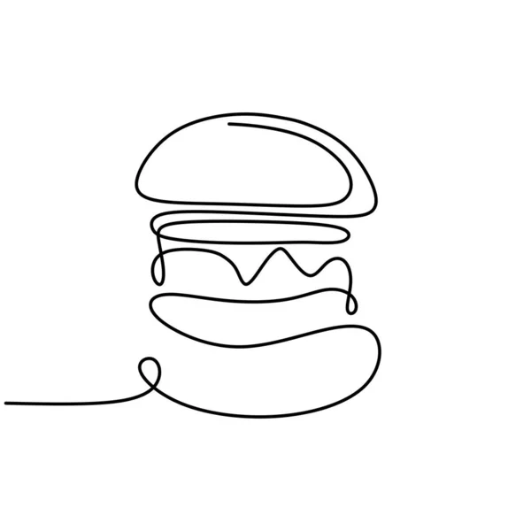 Hamburguesa una línea de dibujo de basura o comida rápida vector ilustración continua dibujado a mano — Vector de stock