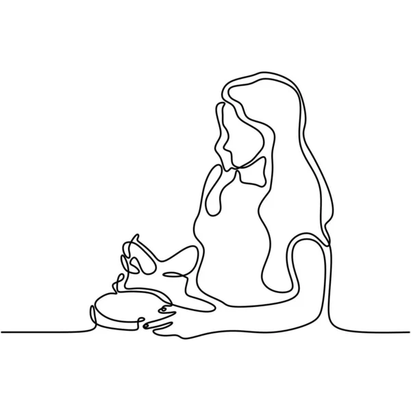 Dibujo continuo de una línea de niña comiendo comida rápida o chatarra minimalismo diseño vector ilustración — Vector de stock