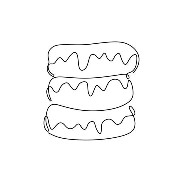 Tres rosquillas es sabroso y delicioso. Dibujo continuo de línea de diseño de minimalismo de comida rápida ilustración vectorial — Archivo Imágenes Vectoriales