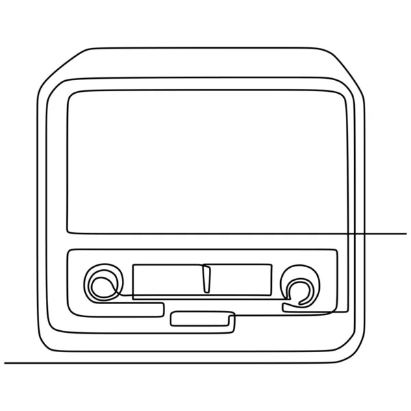 Старое радио одна непрерывная линия рисунок музыкальный символ 90-х годов ретро винтажная тема. Дизайн векторной иллюстрации — стоковый вектор