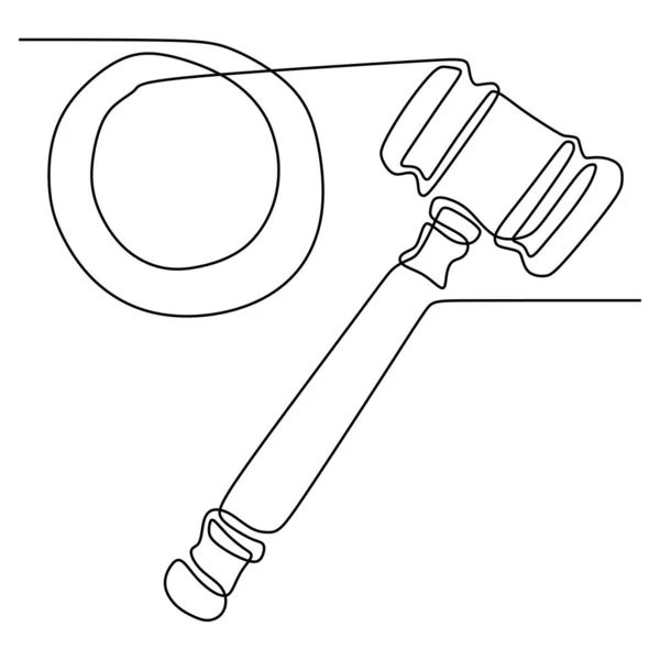 Dessin en ligne continue du juge marteau droit signe signe dessin à la main dessin minimaliste dessin vectoriel illustration — Image vectorielle