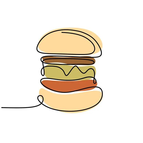 Kontinuální čára kreslení burger potravin minimalismus design vektorové ilustrace — Stockový vektor