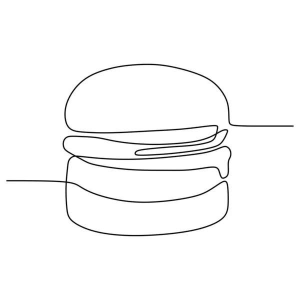 Folyamatos egy vonal rajz burger élelmiszer minimalizmus design vektor illusztráció — Stock Vector