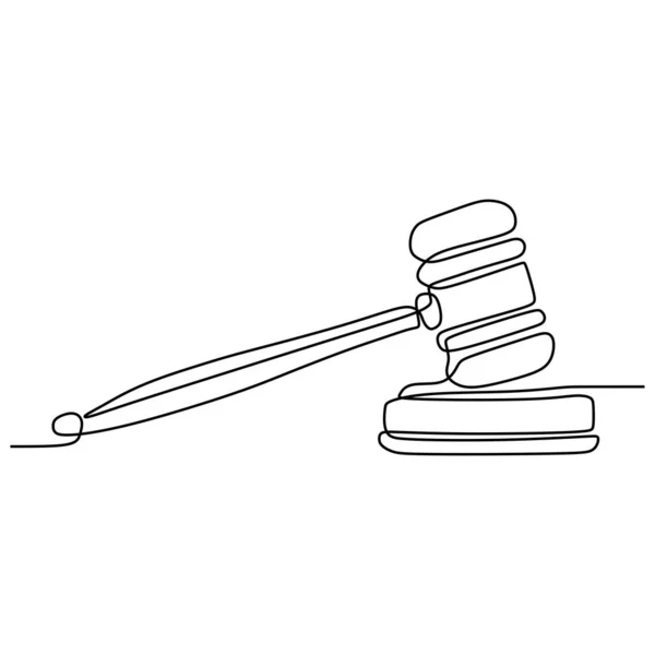 One line drawing of judge hammer law symbol continuous hand drawn sketch minimalist design vector illustration — ストックベクタ