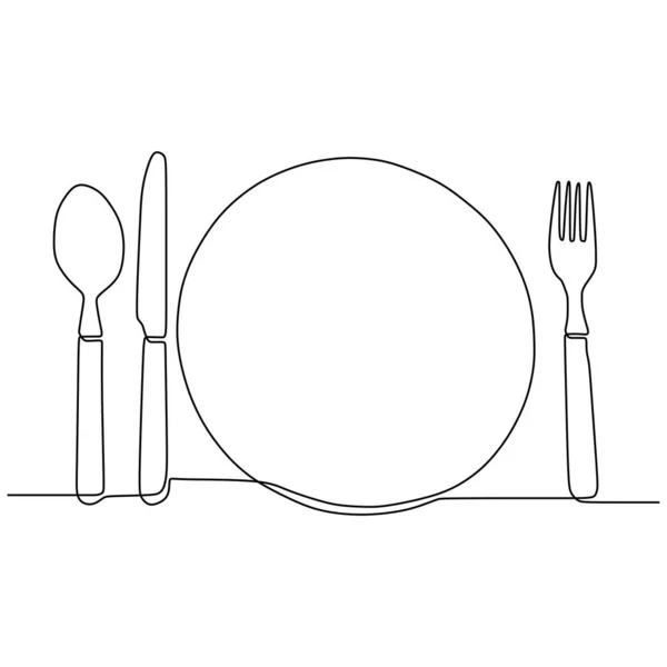 Assiette, couteau et fourchette. Un dessin en ligne continu Illustration vectorielle minimaliste design.eps 2 — Image vectorielle
