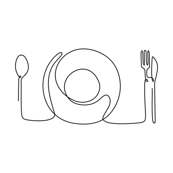 Une seule plaque de ligne continue, couteau et fourchette. Illustration vectorielle design minimaliste . — Image vectorielle