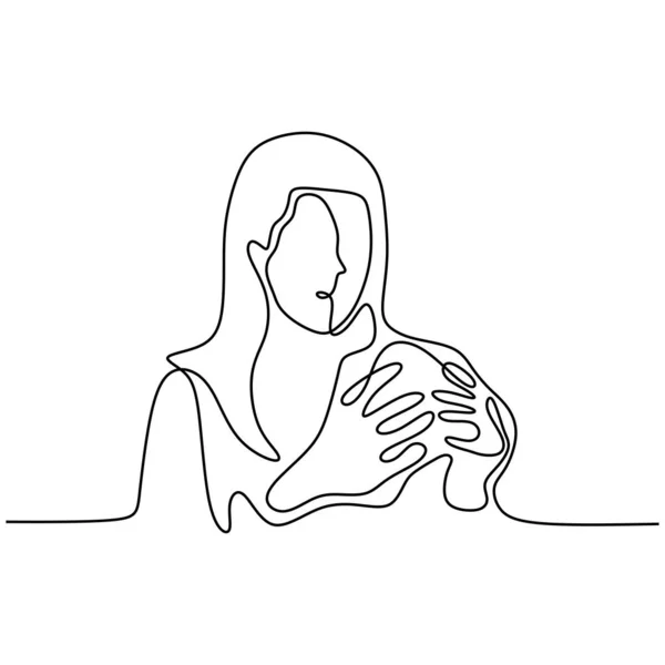 Dibujo continuo de una línea de mujer joven comiendo comida rápida o chatarra minimalismo diseño vector ilustración — Archivo Imágenes Vectoriales