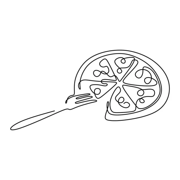 Kontinuerlig linje ritning av pizza mat minimalism design vektor illustration — Stock vektor