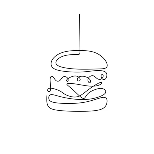 Dibujo continuo de una línea de diseño de minimalismo de alimentos hamburguesa vector ilustración — Vector de stock