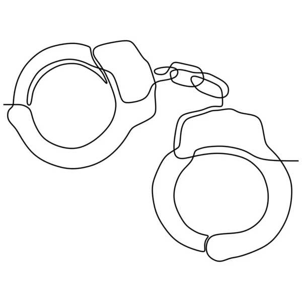 Una línea continua dibujo esposas diseño minimalista vector ilustración ley tema objeto aislado sobre fondo blanco — Archivo Imágenes Vectoriales