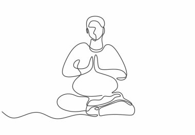Sürekli mutlu bir kadının yoga aerobik yaparken çizdiği çizimler. Tek elle çizilmiş minimalizm tasarımı.