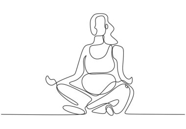 Sürekli mutlu annenin yoga aerobik yaparken çizdiği çizimler. Sağlıklı kadın yaşam tarzı.