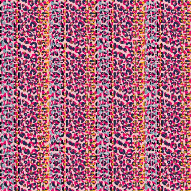 Pembe renk temalı şirin leopar deseni. Moda tekstil baskısı için vektör illüstrasyonu renkli arka plan vektör çizimi.