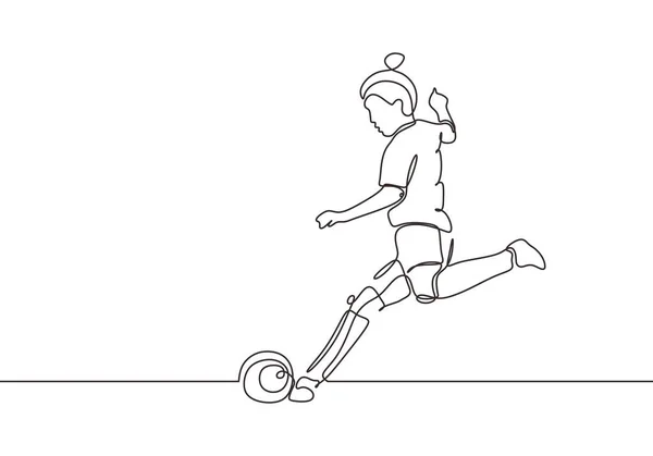 O desenho contínuo de uma linha da mulher chuta uma bola no esporte de jogo de futebol. Design de minimalismo de ilustração vetorial isolado em fundo branco . — Vetor de Stock