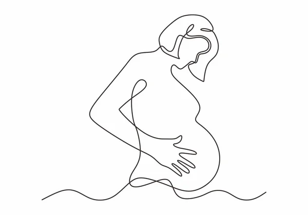 Desenho de linha contínua de mulher grávida feliz, quadro de silhueta de mãe. Design de simplicidade de ilustração vetorial . —  Vetores de Stock