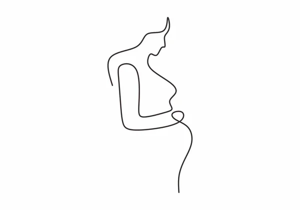 Disegno di linea continuo di donna incinta felice, immagine di sagoma di madre . — Vettoriale Stock