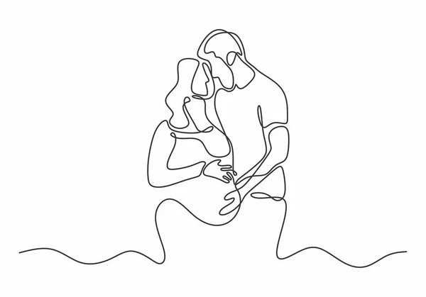 Una línea continua pareja embarazada en el amor esperando un niño dibujado a mano. Ilustración vectorial dibujada a mano . — Vector de stock