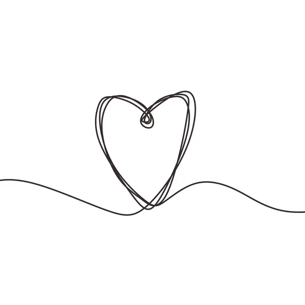 Linea continua disegno simbolo del cuore, bianco e nero vettore illustrazione minimalista del concetto di amore. Stile Scribble disegnato a mano . — Vettoriale Stock