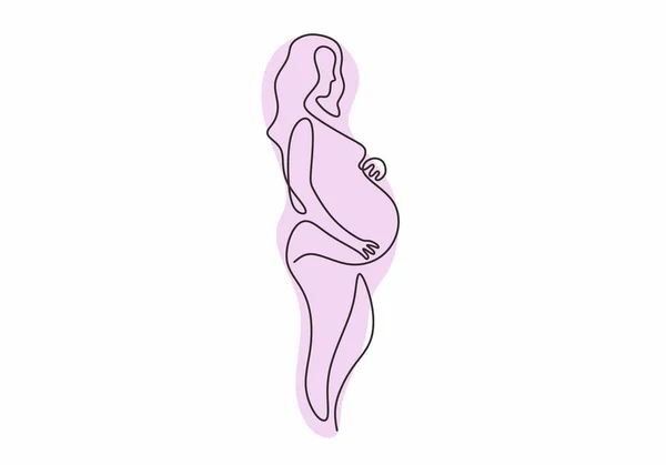 Συνεχής γραμμή σχέδιο της Happy έγκυος γυναίκα, σιλουέτα εικόνα της μητέρας. Σχεδιασμός απλότητας διανυσματικής απεικόνισης. — Διανυσματικό Αρχείο
