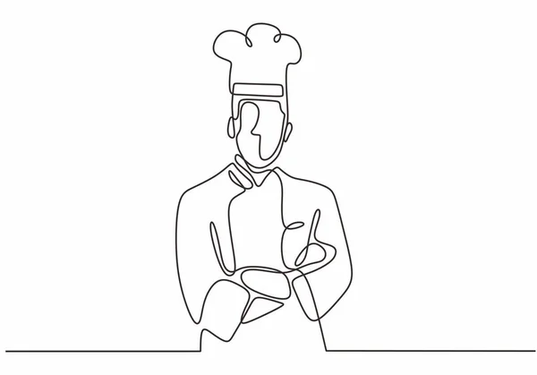 "one line drawing of confident chef standing vector illustration." — Stock Vector