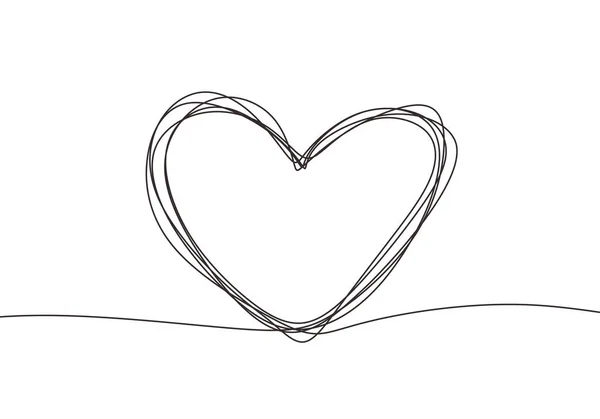 Hand drawn love heart symbol continuous one line drawing. Vector minimalism black and white colors. — Stock Vector