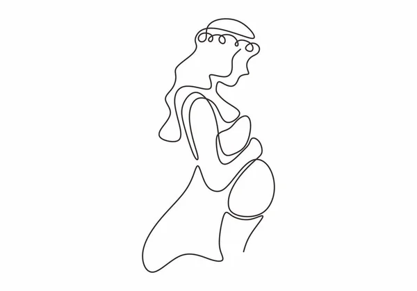 Desenho de linha única contínua de mulher grávida feliz, quadro de silhueta de mãe. Design de simplicidade de ilustração vetorial . — Vetor de Stock