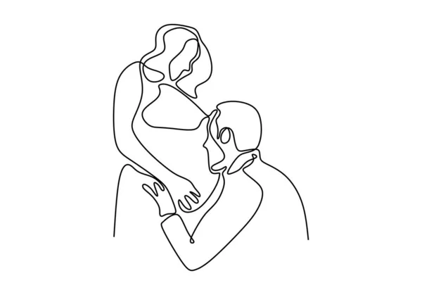 Dibujo continuo de una sola línea de la mujer embarazada feliz y su marido. Un par de familias. Ilustración vectorial simplicidad . — Vector de stock