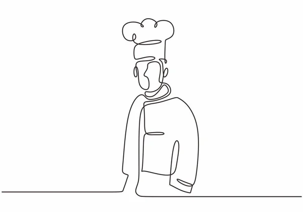 "continuous one line drawing of confident chef standing vector illustration. Portrait of cooking man." — Stock Vector