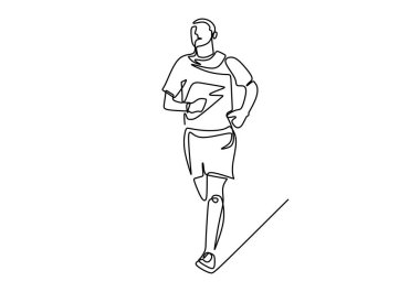 one line running man continuous drawing style. Vector minimalism illustration on white background.