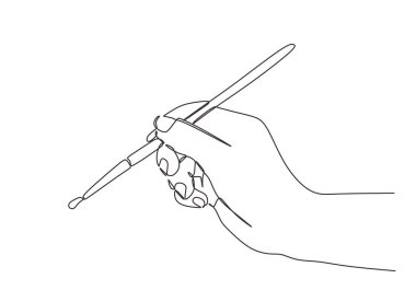 Fırçalı el boyaları minimalist çizgiler çiziyor. Çizmek ve mürekkep tutmak için parmak tutarak fırça çizilmiş bir el vektörü.