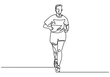 Bir çizgi insan vektör illüstrasyon minimalist tasarımı çalışır. Sporcu konsepti tek elle çizildi.