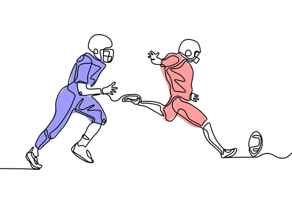 American Football-Spiel kontinuierliche Linienziehung. Vektordarstellung des Sportlers während des Spiels. — Stockvektor