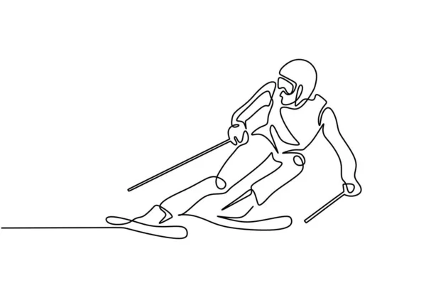 Linha contínua de esqui racer desenhos ilustração vetorial. Homem fazendo inverno esporte tema . — Vetor de Stock