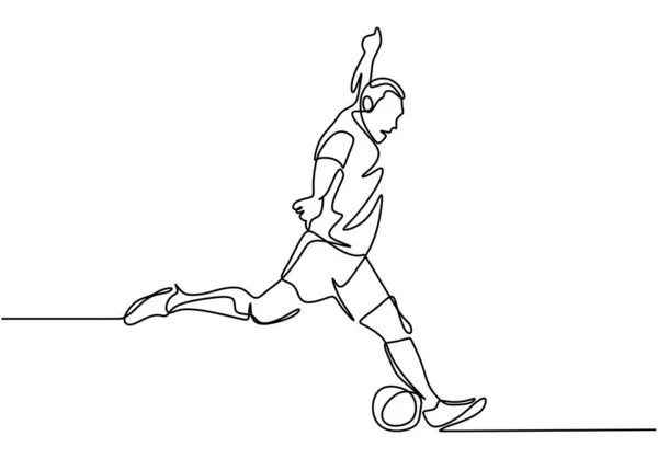 One line drawing of man kick a ball concept of soccer football player vector minimalism design — ストックベクタ