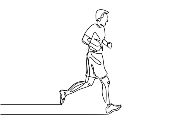 One line sport of running person. Man doing exercise activity drawing continuous design. Vector minimalism. — ストックベクタ