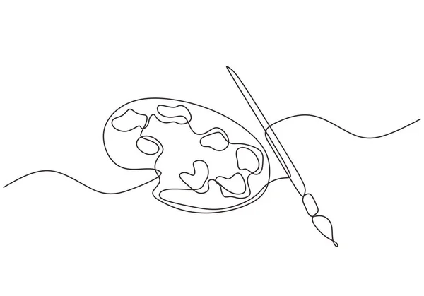Štětec a malba paleta jedna čára kreslení vektorové ilustrace izolované na bílém pozadí — Stockový vektor