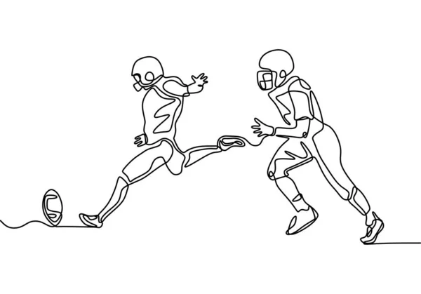 American football game continuous one line drawing. Vector illustration of sportsman during the match. — ストックベクタ