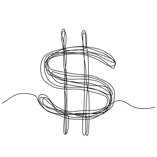 Dibujo continuo de una línea de garabato dólar dibujado a mano boceto arte de línea. Diseño de carrera editable . — Archivo Imágenes Vectoriales