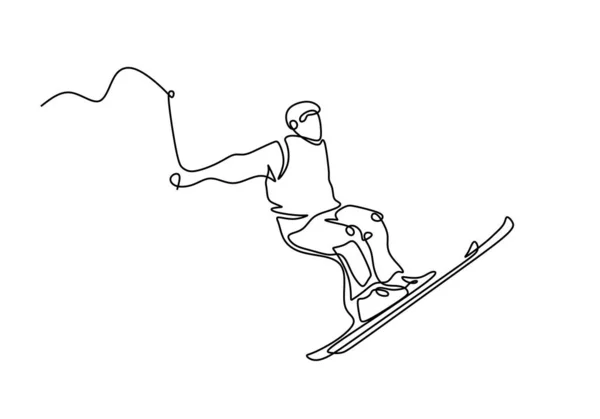Ciągła linia narciarz rysunki jedną ręką rysowane minimalizm wektor ilustracja prostota projekt. — Wektor stockowy