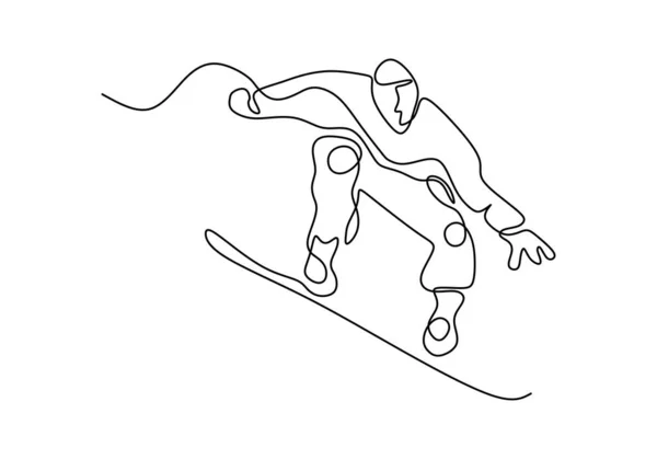 Векторні ілюстрації катання на лижах молодого професіонала в горах та сноуборді. Безперервне креслення однієї лінії. Ілюстрація дизайну мінімалізму . — стоковий вектор