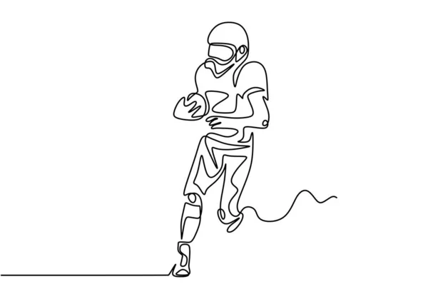 One line american soccer or football game. Vector of man with helmet and ball. — ストックベクタ