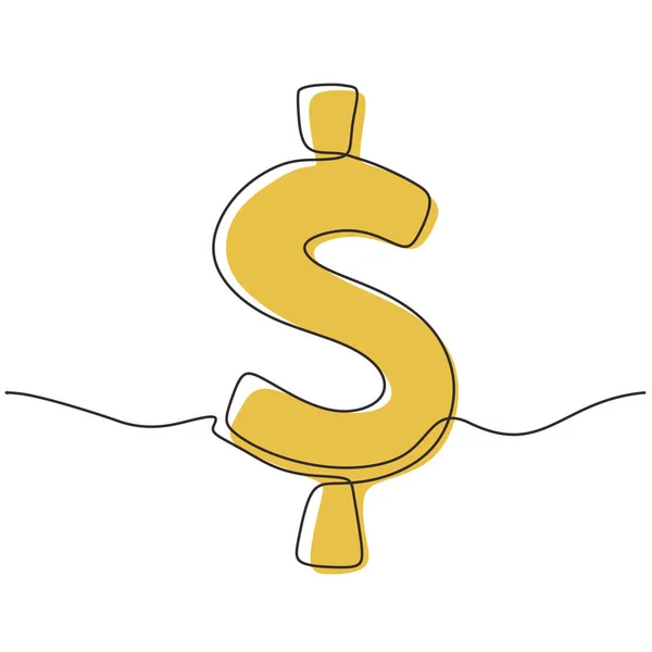 Devamlı bir dolar çizgisi ve sarı renk. Vektör minimalizm el çizimi çizim biçimi. — Stok Vektör