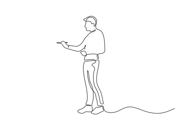 Person painting one line drawing. Continuous single lineart of painter, man standing holding paintbrush to make an artwork. — ストックベクタ