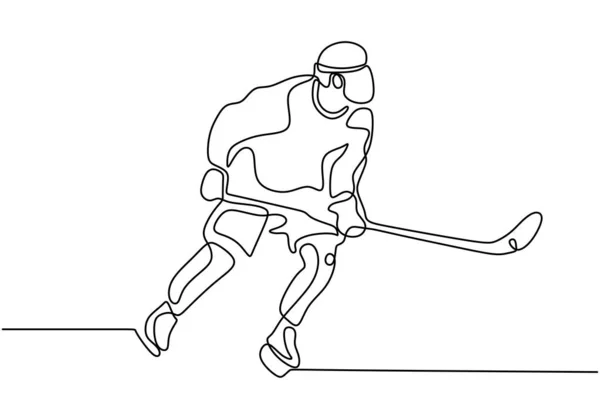 Hokej gracz jeden ciągły linia rysunek wektor ilustracja. — Wektor stockowy