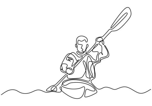 Tabla de remos o canoa de una línea de dibujo continuo. Vector un hombre haciendo deporte en el mar . — Vector de stock