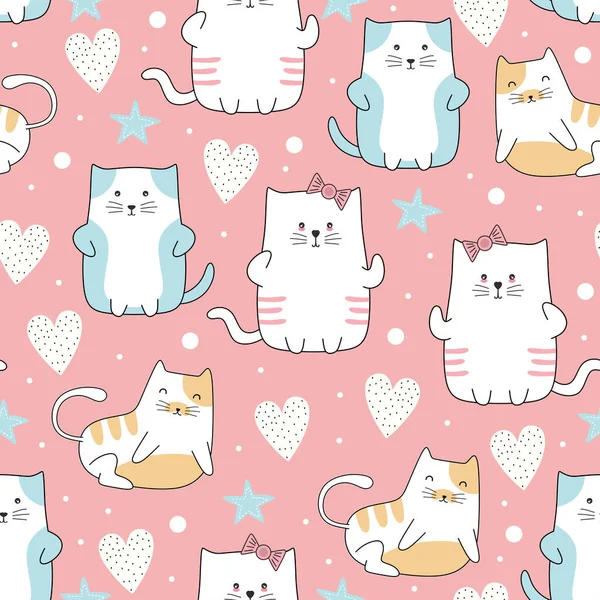 Cute cats seamless pattern with pastel colors — ストックベクタ