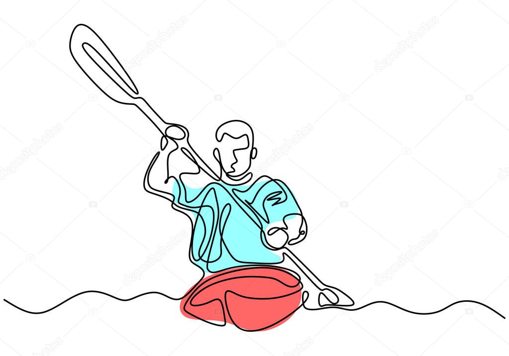 Continuous one line drawing of Canoe sport player. Athlete Vector illustration.