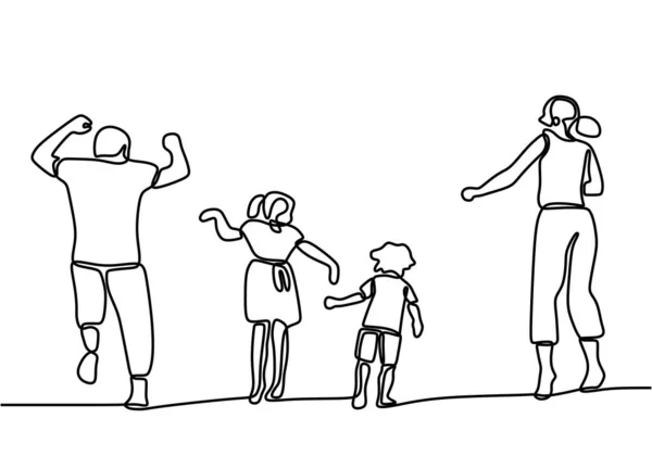 Eén Doorlopende Tekening Één Lijn Gelukkige Familie Vader Moeder Dansen — Stockvector