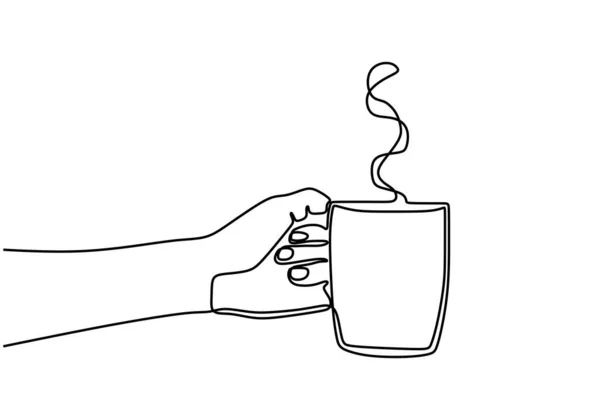 Dibujo Continuo Línea Una Mano Sosteniendo Una Taza Café Mano — Archivo Imágenes Vectoriales